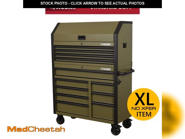 Lot 74-14292742 - (MISSING TOP ) Husky Standard Duty 42 in. x 18 in. D 12-Drawer Matte Army Green Rolling Tool Chest -...