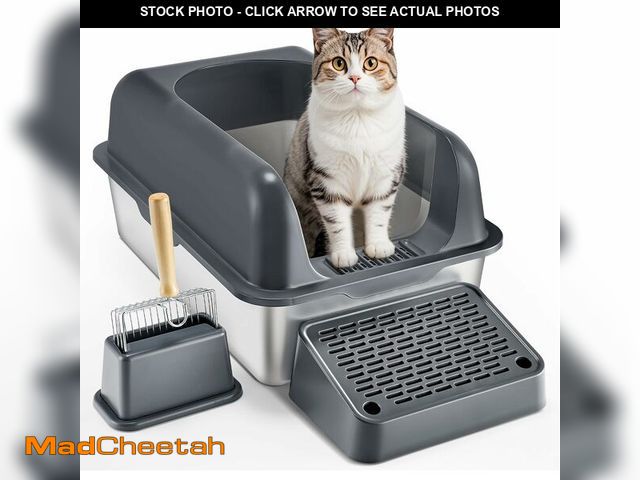 Lot 74-12544466 - VEVOR Stainless Steel Cat Litter Box with Lid, XL Extra Large Enclosed Cat Box for Big Cats, High Si...