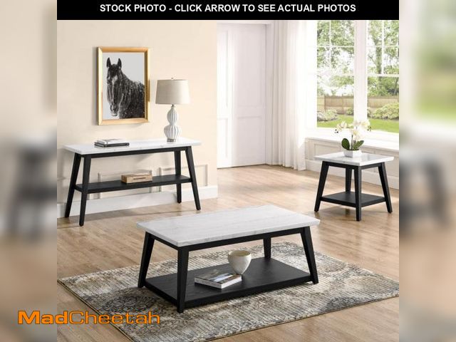 Lot 74-12470931 - Steve Silver Vida 48 in. White Marble Top Black Cocktail Table with Casters - UNUSED