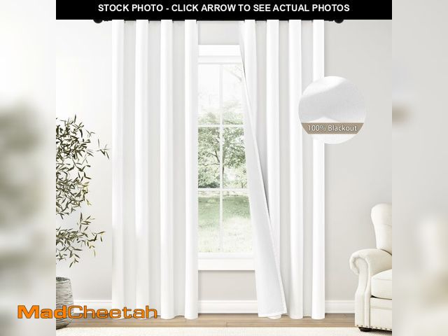 Lot 74-12875223 - ChrisDowa 100% Blackout Pure White Solid Curtains 96 Inches Long 2 Panels for Bedroom Living Room,Fa...