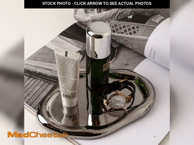 Lot 74-14265712 - CHENDECOR Silver Tray Decorative Vanity Tray Bathroom Tray Jewelry Dish Ceramic Silver Round Plate H...