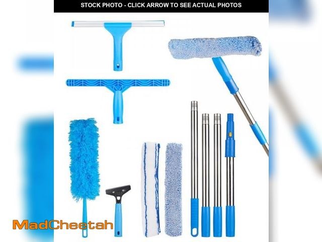 Lot 74-12444363 - Window Squeegee Cleaner with 4 Stainless Steel Extension Poles,Long Reach to 58inch, Scrubber, Glass...