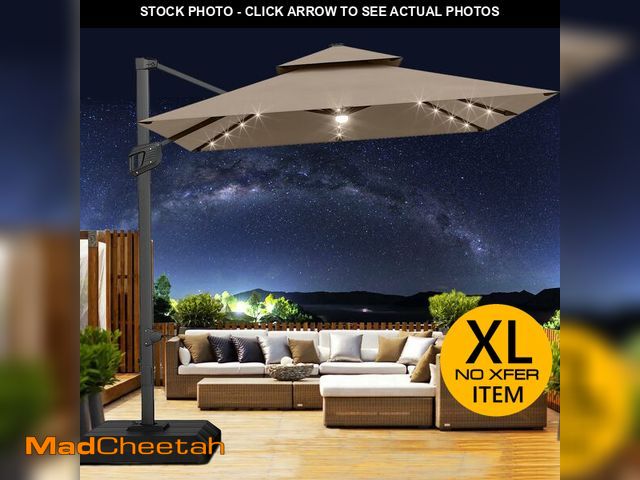 Lot 74-12630265 - GarveeLife 10' x 10' Heavy Duty Cantilever Patio Umbrella with Solar LED Lights &amp; Weighted Base,...