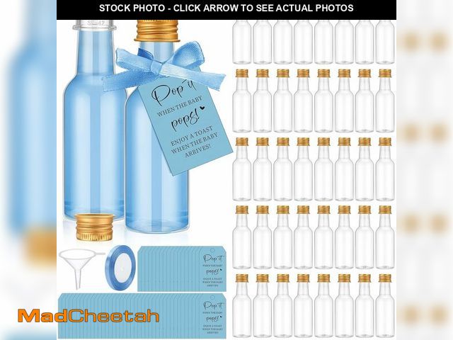 Lot 74-14355026 - Roshtia 50 Pack Baby Shower Favors for Guests When She Pops, 1.7oz Empty Mini Liquor Bottles with Go...