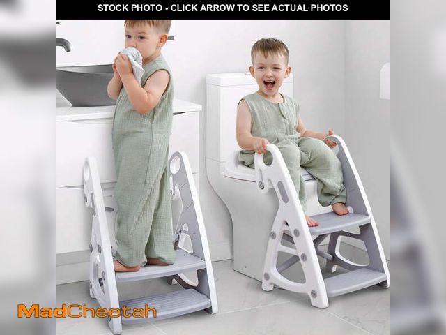 Lot 74-12549395 - Primlect Potty Training Toilet Seat, 2 in 1 with Ladder, Adjustable Height ,for Ages 1-7, Gray - USE...