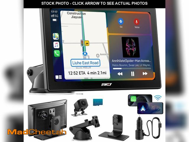 Lot 74-12603935 - IK5 9" Wireless Apple CarPlay &amp; Android Auto Screen, Portable Car Stereo with 4K Dash Cam &amp; ...