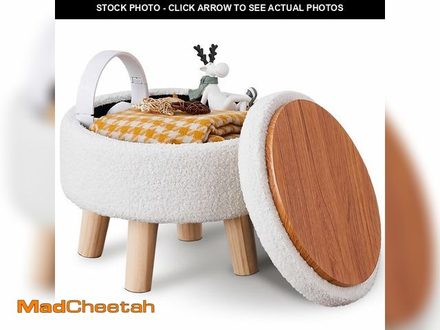 Lot 74-14303889 - Wimarsbon Storage Ottoman, Modern Round Footrest with Soft Padded Seat, Teddy Velvet Footstool with ...