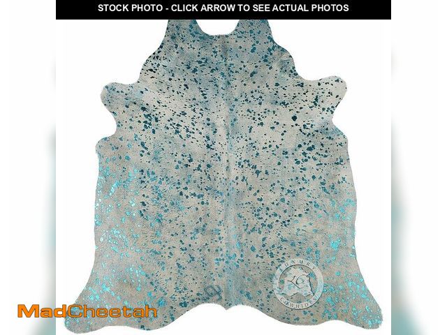 Lot 74-13419739 - Sunshine Cowhides 100% Genuine Metallic Blue Turquoise on Off White Cowhide Rug - Modern Style Anima...
