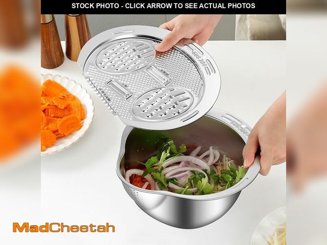 Lot 74-14263717 - 304 Stainless Steel 2 in 1 Grater Slicer Shredder with Colander Drain Basin Bowl for Vegetables Frui...