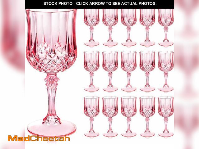 Lot 74-14265764 - Ciaell 24PCS Pink Plastic Wine Glasses - 7 Oz Plastic Goblets for Party - Pink Vintage Drinking Glas...