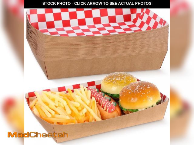 Lot 74-12305636 - Disposable Red White Checkerboard Paper Food Trays 5 lb Heavy Duty Kraft Paper Food Serving Boats 10...