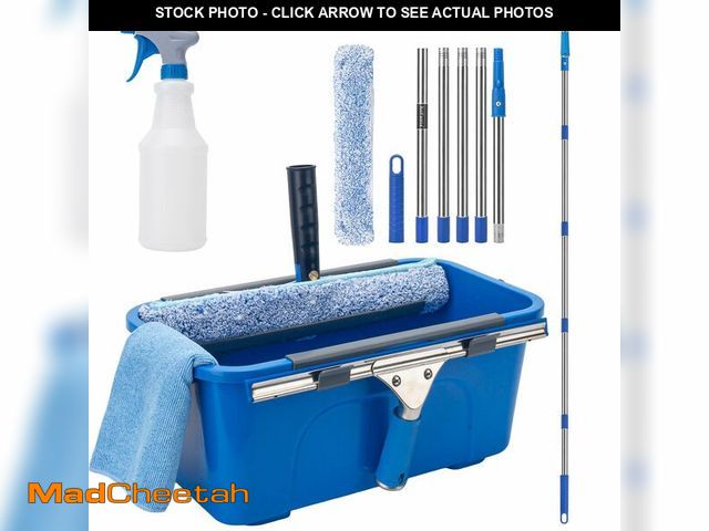 Lot 74-14154876 - Window Cleaning Kit with 6ft Long Handle, 3 Gallon Bucket,14" Squeegee,15" Microfiber Scrubber,Spray...