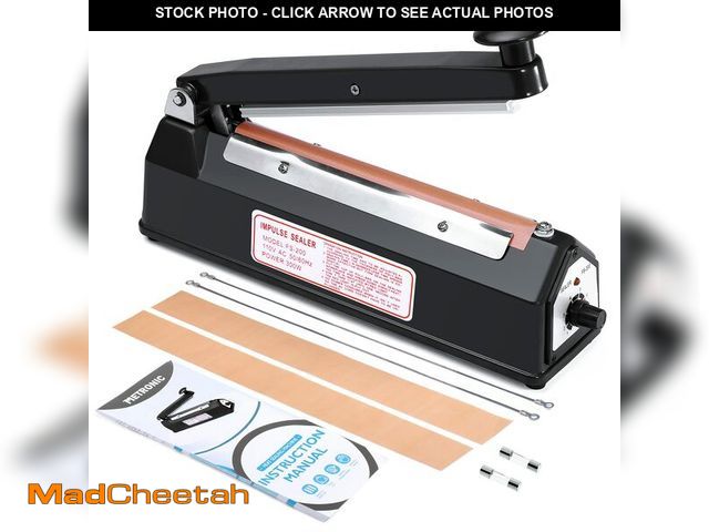 Lot 74-12703518 - METRONIC 8 inch Bag Sealer, Black Impulse Heat Sealer for Plastic Bags, Poly Bag Sealing Machine wit...
