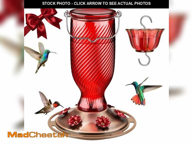 Lot 74-13544865 - Kingsyard Glass Hummingbird Feeders for Outdoors, 24 oz Hummingbird Nectar Feeder for Garden Decorat...