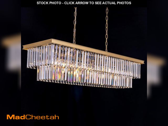 Lot 74-12167992 - Wellmet Crystal Chandelier 47 inch, 11-Light Modern Gold Rectangular Crystal Chandelier Ceiling Hang...