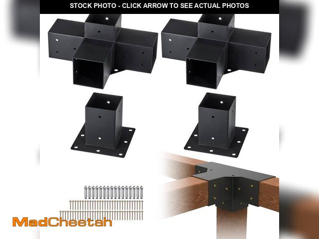 Lot 74-12746822 - VEVOR Pergola Bracket Kit 4 in. x 4 in. 4-Piece 4-Way Heavy-Duty Corner Bracket Woodworks DIY Post B...