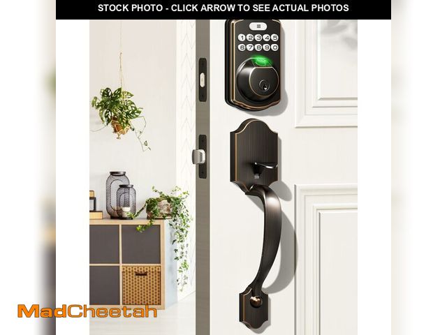 Lot 74-13549880 - Veise Fingerprint Door Lock Set, Keyless Entry Door Lock, Front Handle Set, Electronic Keypad Deadbo...