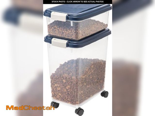 Lot 74-12137016 - IRIS USA 30 lbs &amp; 11 lbs Combo Airtight Dog Food Storage Container, Stackable Treat Box, Wheels,...