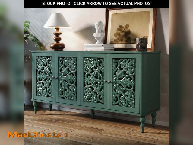 Lot 74-14588393 - HLR 63" Mid Century Rounded Corners Sideboards Buffets Cabinet with 4 Doors Storage for Kitchen Dini...
