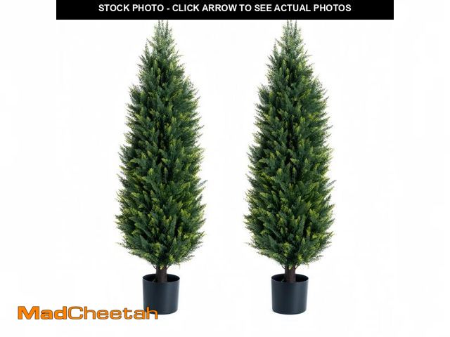 Lot 74-12513734 - Artificial Cedar Topiary Trees, Set of 2 Lifelike Faux Pruned Cypress with Heavy-Duty Planters Ã¢â¬...