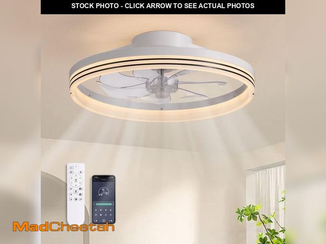 Lot 74-14284533 - FANNEHONNE 15.35 in. Indoor White LED Low Profile Ceiling Fan with Light Flush Mount Fan for Bedroom...
