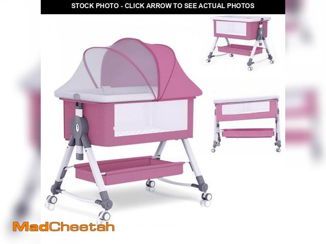 Lot 74-12512364 - KFeng Baby Bassinet with Changing Table &amp; Wheel,Adjustable Height for 0-36 Months, Pink - UNUSED