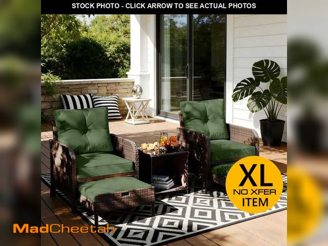 Lot 74-13270599 - PATIO WATCHER 5-Piece Wicker Lounge Chair Outdoor Rattan Patio Conversation Set with Ottoman and Gre...