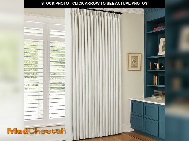 Lot 74-13539721 - 90 Inch Pinch Pleated Linen Blackout Curtains for Living Room Cream Natural 100% Black Out Extra Wid...