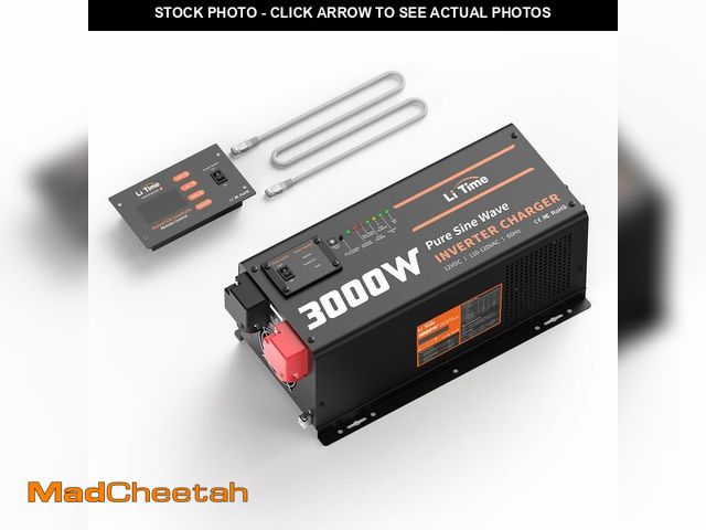 Lot 74-12694661 - LiTime 3000W Pure Sine Wave Inverter Charger, 12V DC to 110V - 120V AC, 9000W Peak Power, 5A - 45A A...