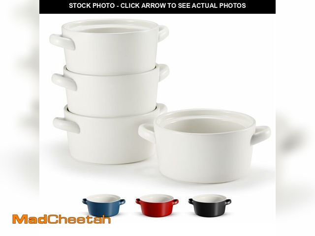 Lot 74-12702596 - Kook Soup Crocks, Ceramic Stackable Bowls, Broil, Oven, Microwave and Dishwasher Safe, with Handles,...