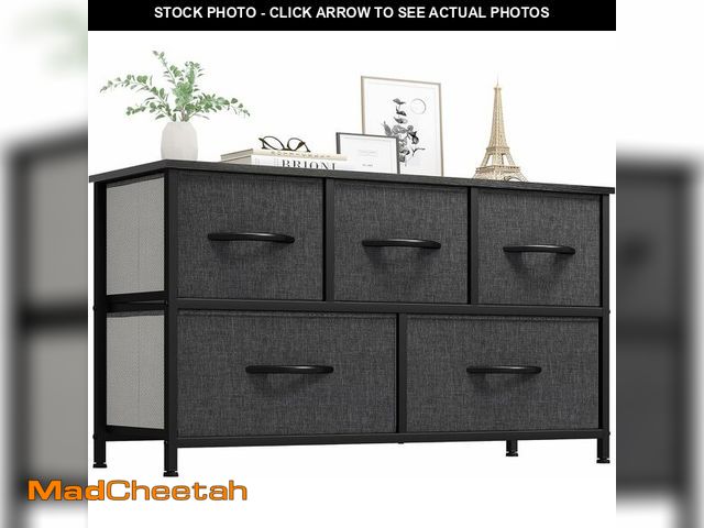 Lot 74-12633480 - (MISSING HARDWARE) YITAHOME Dresser with 5 Drawers - Fabric Storage Tower, Black Dresser &amp; Chest...