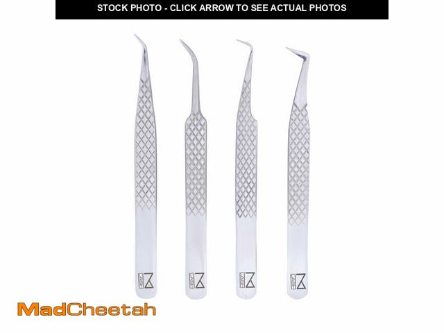 Lot 74-14211017 - M LASH Tweezers for Eyelash Extensions (Set of 4) - Professional Lash Extension Tweezers - Fiber Tip...