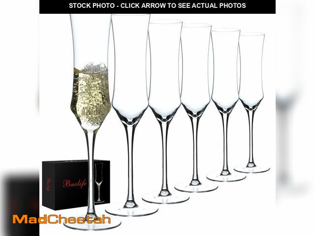 Lot 74-14265676 - Champagne Flutes Set of 6 - Hand Blown Crystal Champagne Glasses With Long Stem - 7 oz Elegant Spark...