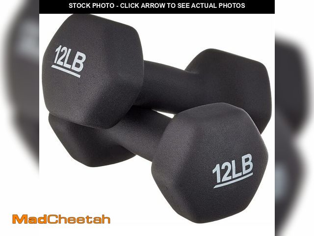 Lot 74-12694264 - Basics Neoprene Dumbbell Hand Weights, 12 Pounds, Pair, Black - UNUSED