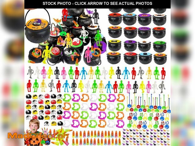 Lot 74-12708190 - 196 PCS Halloween Party Favors 28 Pack Prefilled Witch Cauldron Toys Bulk with Sticky Skeleton, Car,...