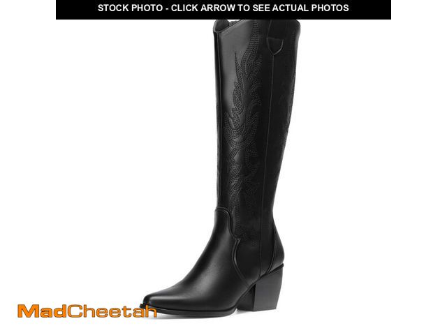 Lot 74-12875942 - DREAM PAIRS Womens Cowboy Boots Wide Calf Comfortable Pull On Zipper Chunky Heel Pointed Toe Embroid...