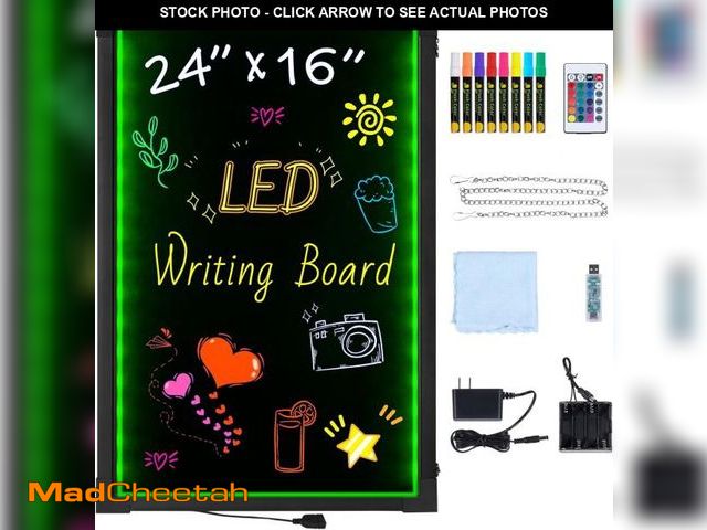 Lot 74-12397061 - VEVOR LED Message Writing Board, 24"x16" Illuminated Erasable Lighted Chalkboard, Neon Effect Menu S...