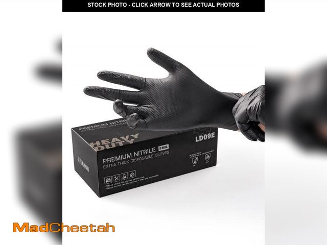 Lot 74-11414705 - LANON 8 Mil Heavy Duty Black Nitrile Gloves, Food Safe, Latex Free, Mechanic, Fully-Diamond Textured...