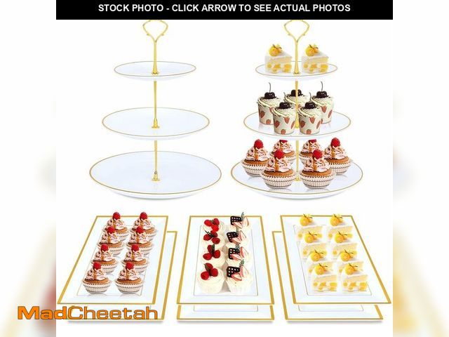 Lot 74-12601979 - DI QIU REN 8PCS Cake Stand Set, Plastic Cupcake Stands with Gold Rim, Dessert Display Stands Set for...