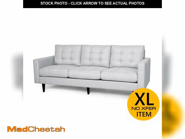Lot 74-13012214 - Benjara Apex Sofa, 3 Seater, 83 Inch, Modern Button Tufted, Light Gray Fabric - UNUSED