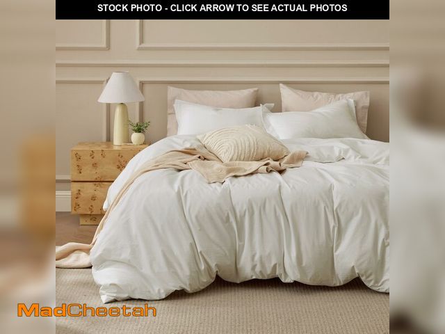 Lot 74-13764936 - Bedsure 100% Washed Cotton Duvet Cover King Size - Ivory Minimalist Duvet Cover Linen Like - PureWov...