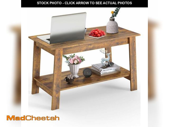 Lot 74-12664366 - Hipicute Rustic Coffee Table with Dual Open Storage, Rectangular Wood Center Table for Living Room B...