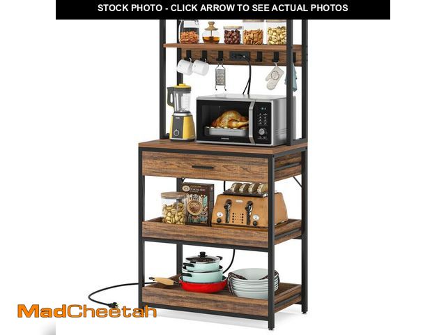 Lot 74-12785155 - LITTLE TREE Kitchen BakerÃ¢â¬s Rack with Power Outlets, Freestanding 5-Tier Microwave Stand with Dr...