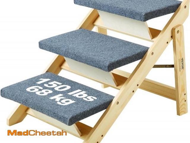 Lot 74-12098615 - VEVOR Wood Pet Stairs/Pet Steps, 2-in-1 Foldable Wooden Dog Stair for Beds, Sofa and Cars, Dog Stair...