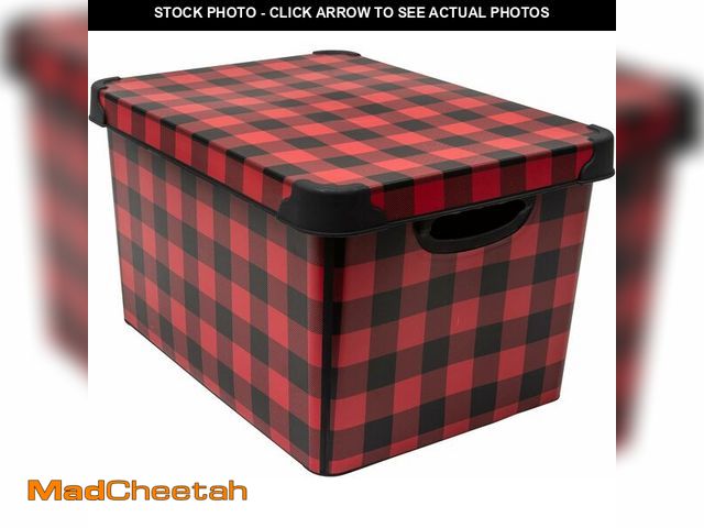 Lot 74-12366329 - Simplify Checkered Design Storage Bin | Christmas Tote | Holiday Decor Decorations Organizer | Buffa...