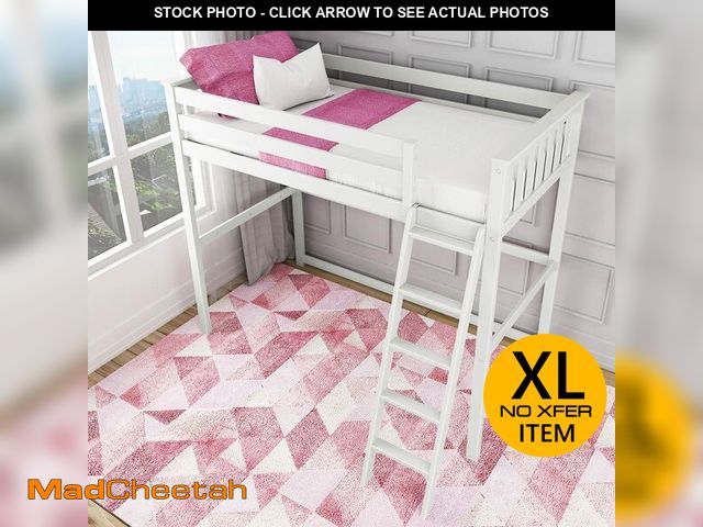 Lot 74-12630492 - Max &amp; Lily High Loft Bed, Twin Bed Frame for Kids, White - UNUSED