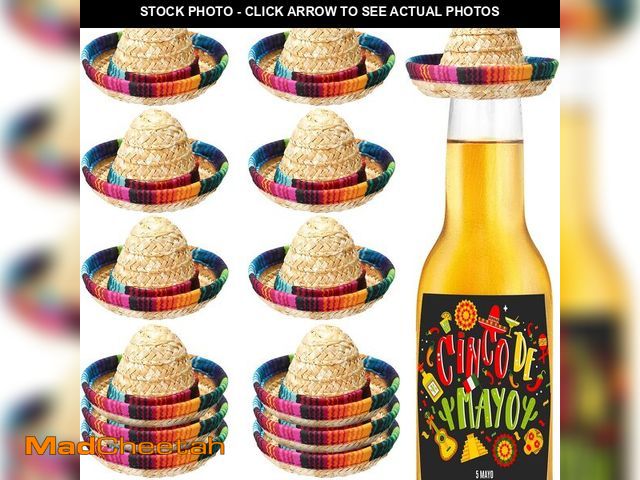 Lot 74-13950643 - Hoolerry 12 Pcs Mini Sombrero Bottles Hats Bulk Tiny Straw Fiesta Beer Bottle Hats Carnival Fiesta P...