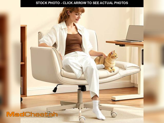 Lot 74-13817604 - COOLHUT Criss Cross Office Chair with Armrests and Wheels, PU Leather Vanity Chair, Comfy Adjustable...