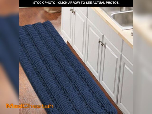 Lot 74-14432972 - Turquoize Bath Rug Runner for Bathroom 59inx 20in Extra Large Navy Blue Striped Bath Mat Runner Slid...