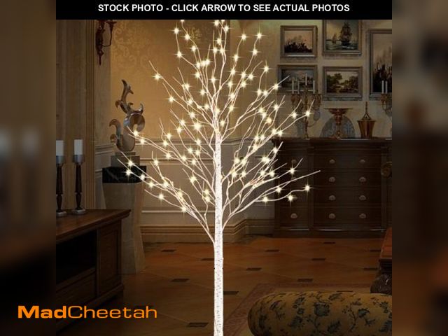 Lot 74-12155343 - 6 FT Birch Tree Light 440 Pcs LEDs Warm White 8 Flashing Modes Remote Dimmable Lighted Trees for Hom...